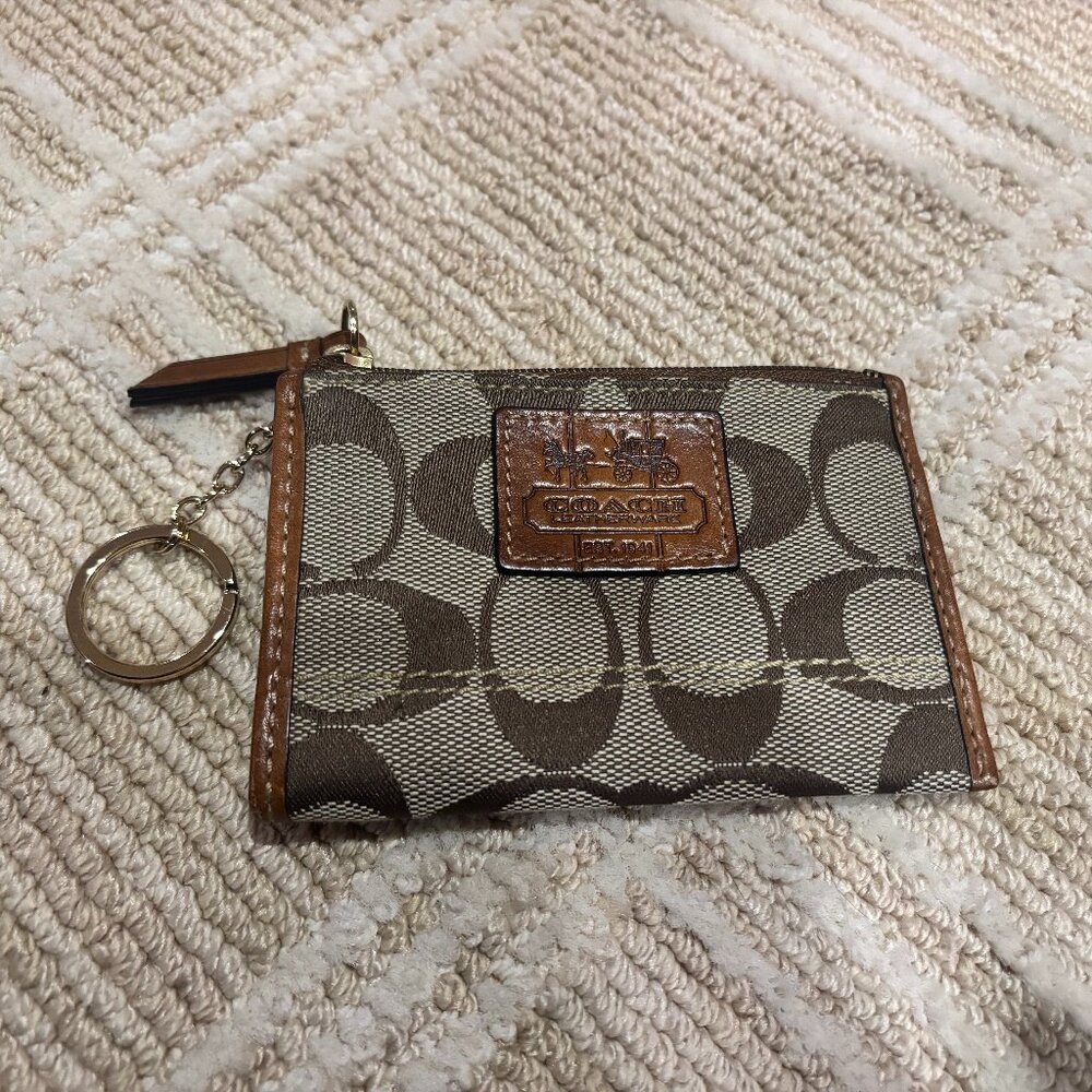 Like New Coach Signature Brown Keychain Wallet / ID Coin Pouch